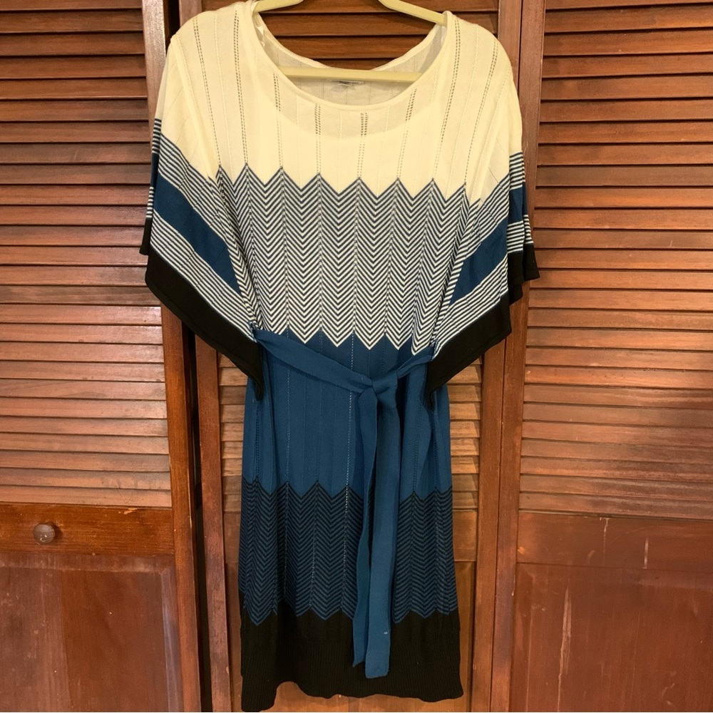 Alyx Cream, Teal Blue & Black Chevron Knit Dress, Size M